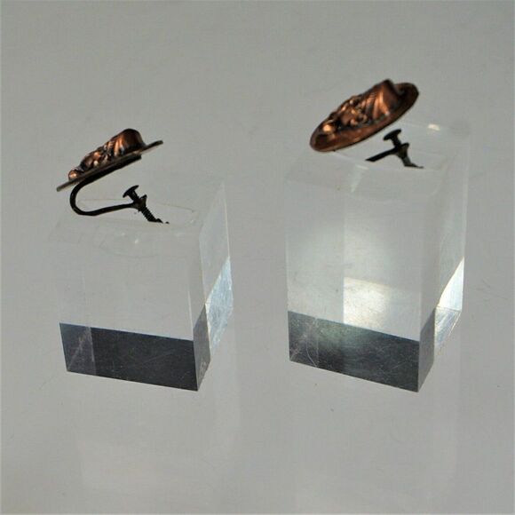 Vintage Copper Screw Back Earrings Middle East Theme Egyptian Revival - Picture 3 of 6